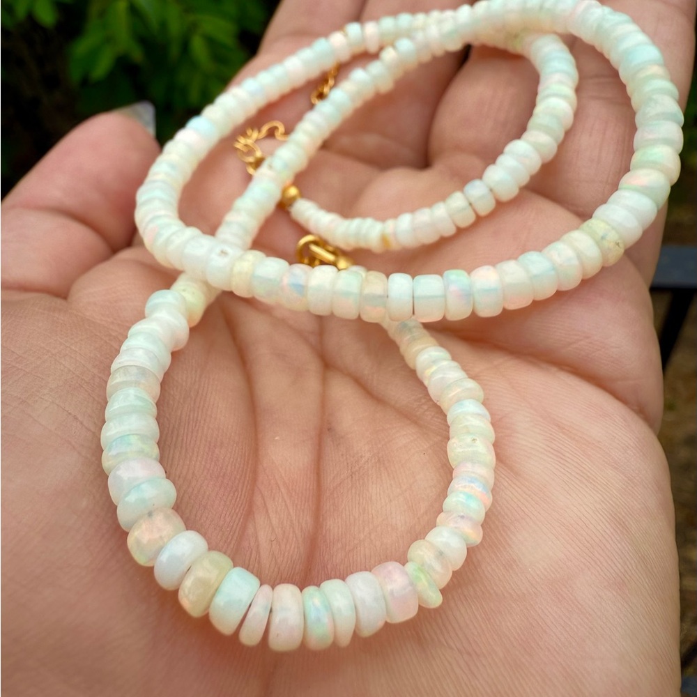 AAA Ethiopian Fire Opal Beaded Necklace, Sterling Silver 18” - Picture 4 of 4